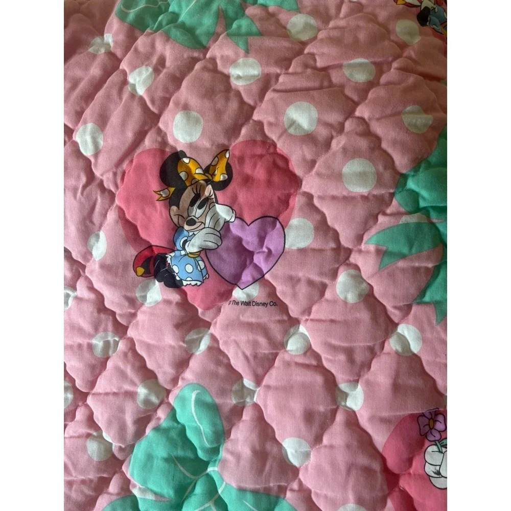 Vintage 90s Minnie Mouse Twin Bedspread Ruffle Coverlet Quilt Pink Polka‎ Dot
